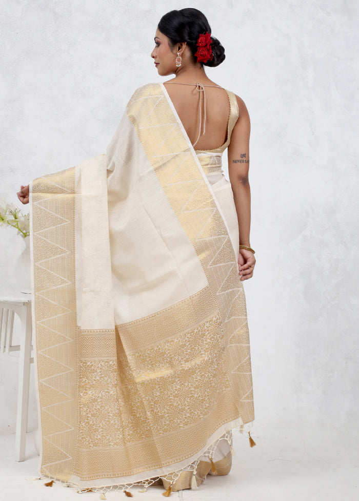 White Dupion Silk Saree Without Blouse Piece - Indian Silk House Agencies