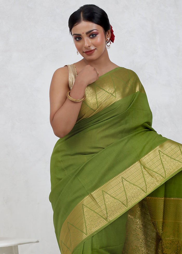 Green Dupion Silk Saree Without Blouse Piece