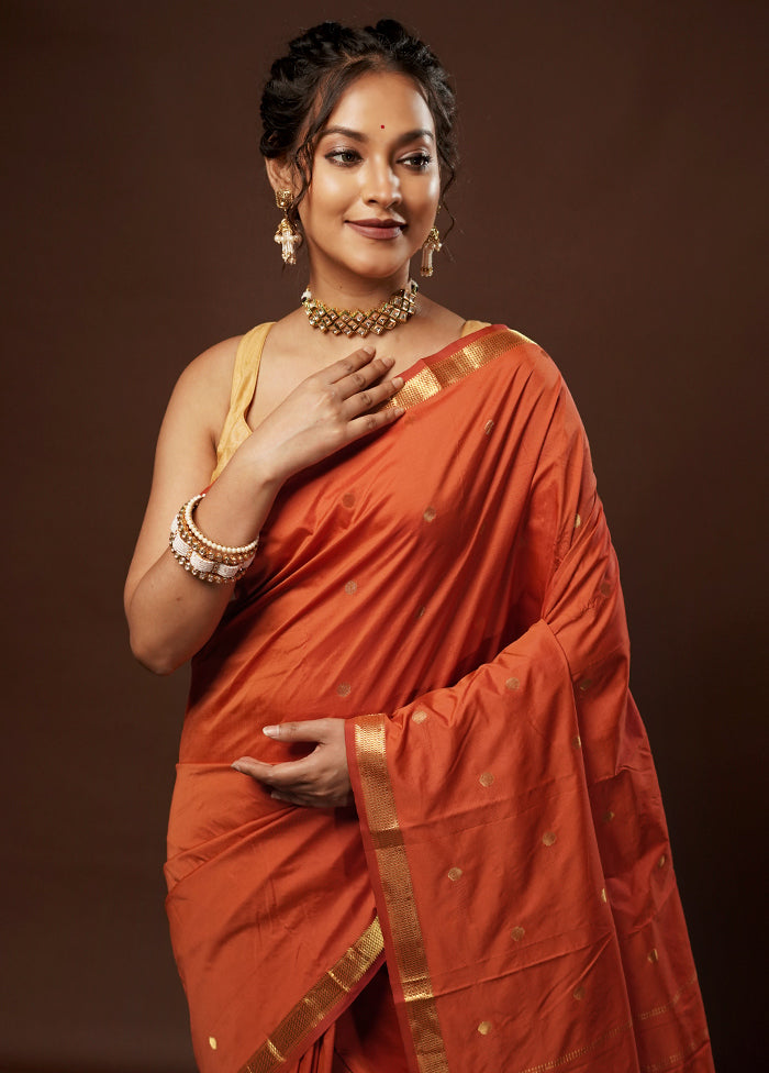 Orange Kanjivaram Silk Saree With Blouse Piece