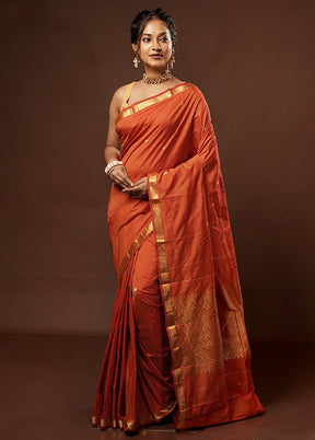 Orange Kanjivaram Silk Saree With Blouse Piece - Indian Silk House Agencies