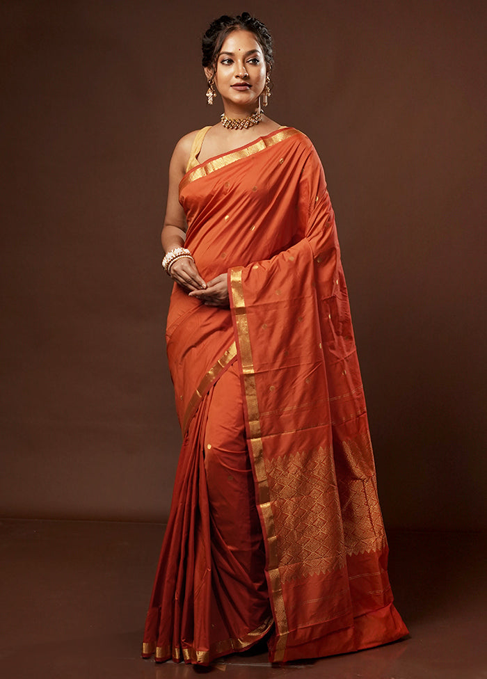 Orange Kanjivaram Silk Saree With Blouse Piece