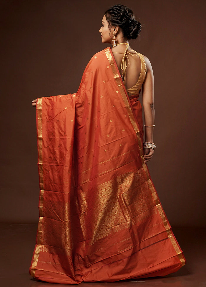 Orange Kanjivaram Silk Saree With Blouse Piece