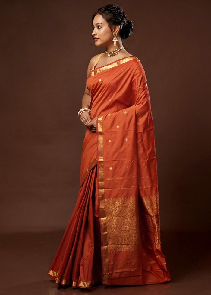 Orange Kanjivaram Silk Saree With Blouse Piece