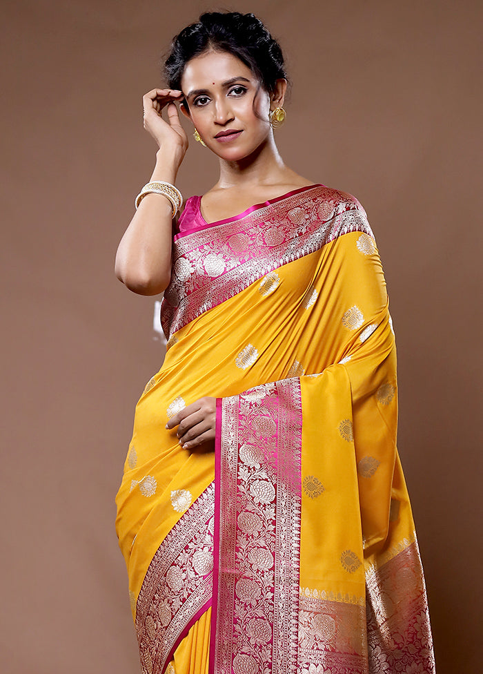 Yellow Katan Silk Saree With Blouse Piece