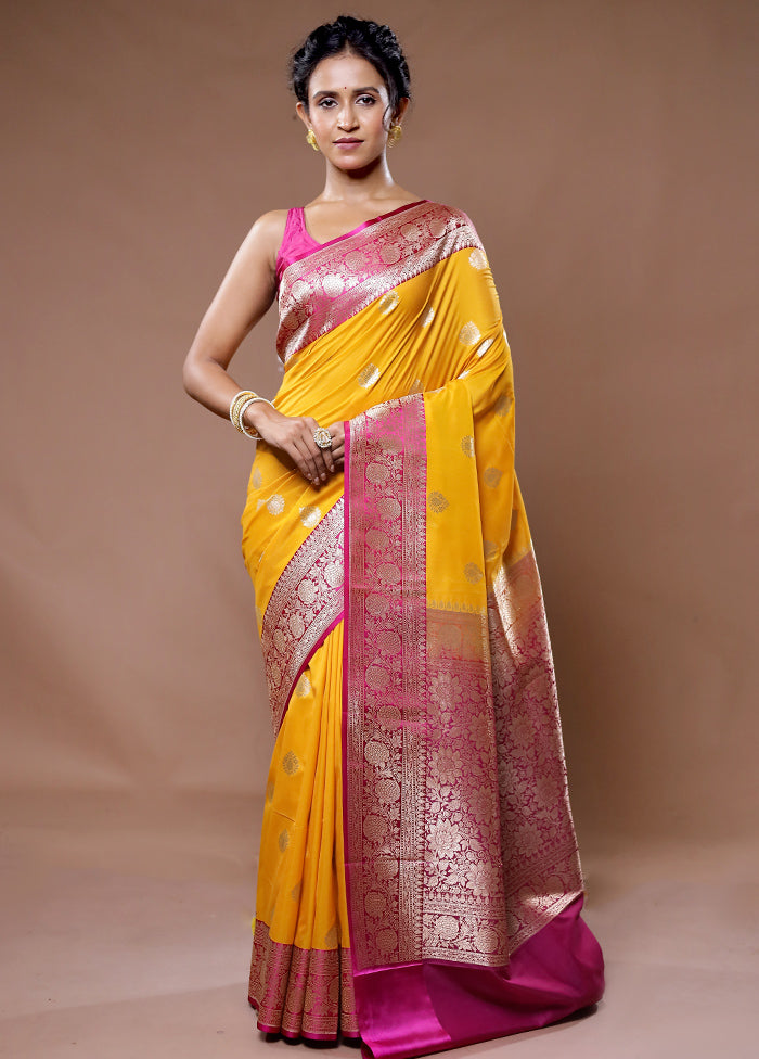 Yellow Katan Silk Saree With Blouse Piece