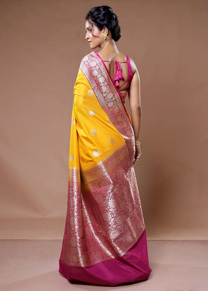 Yellow Katan Silk Saree With Blouse Piece