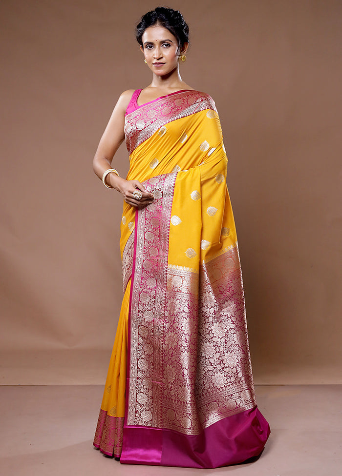 Yellow Katan Silk Saree With Blouse Piece - Indian Silk House Agencies