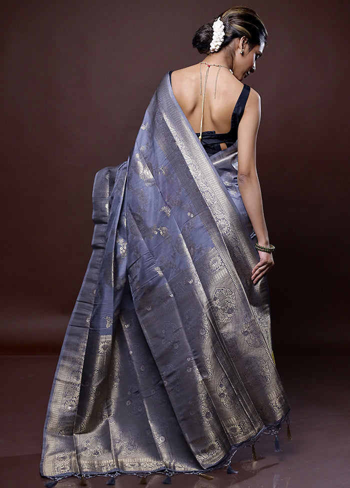 Grey Dupion Silk Saree Without Blouse Piece - Indian Silk House Agencies