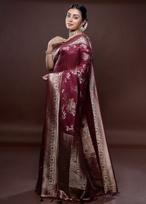 Maroon Dupion Silk Saree Without Blouse Piece - Indian Silk House Agencies