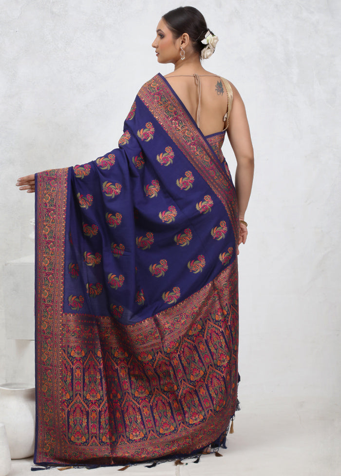 Blue Dupion Silk Saree With Blouse Piece