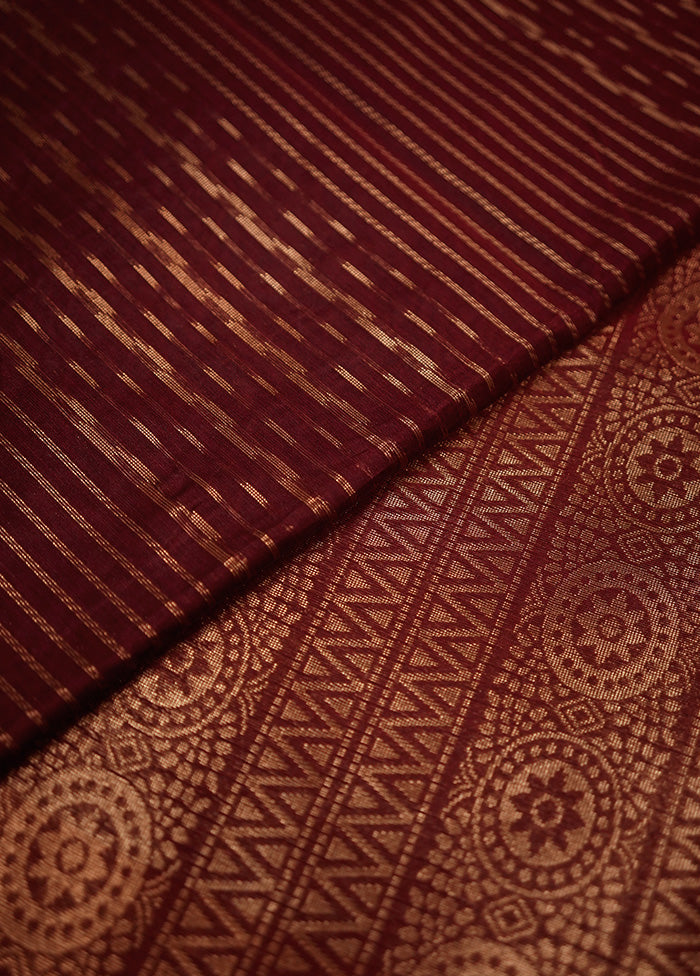 Maroon Cotton Saree With Blouse Piece