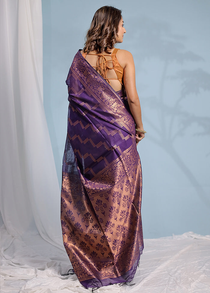 Purple Cotton Saree With Blouse Piece - Indian Silk House Agencies