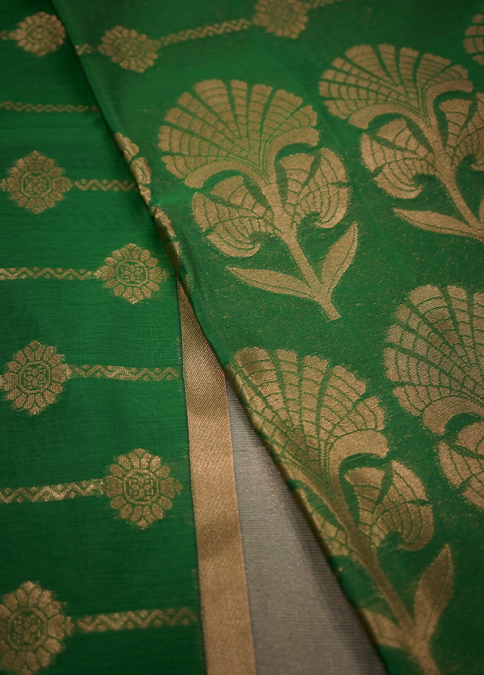 Green Cotton Saree With Blouse Piece - Indian Silk House Agencies