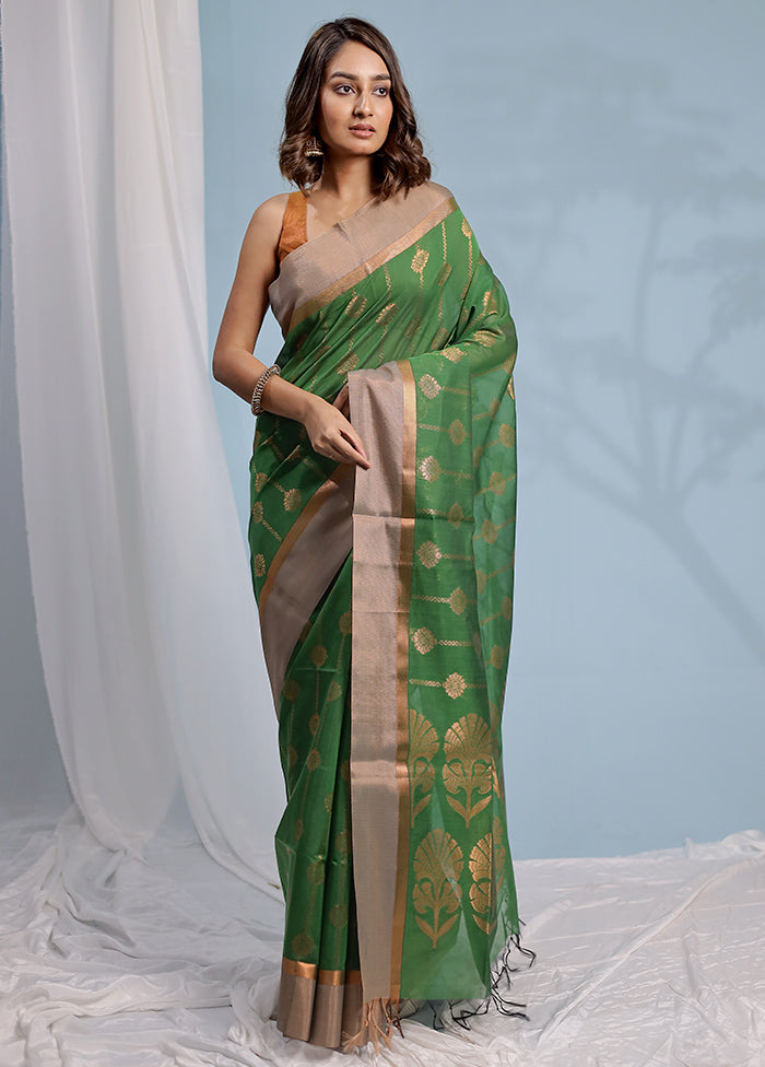 Green Cotton Saree With Blouse Piece - Indian Silk House Agencies