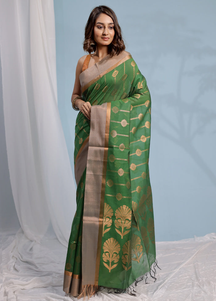 Green Cotton Saree With Blouse Piece - Indian Silk House Agencies