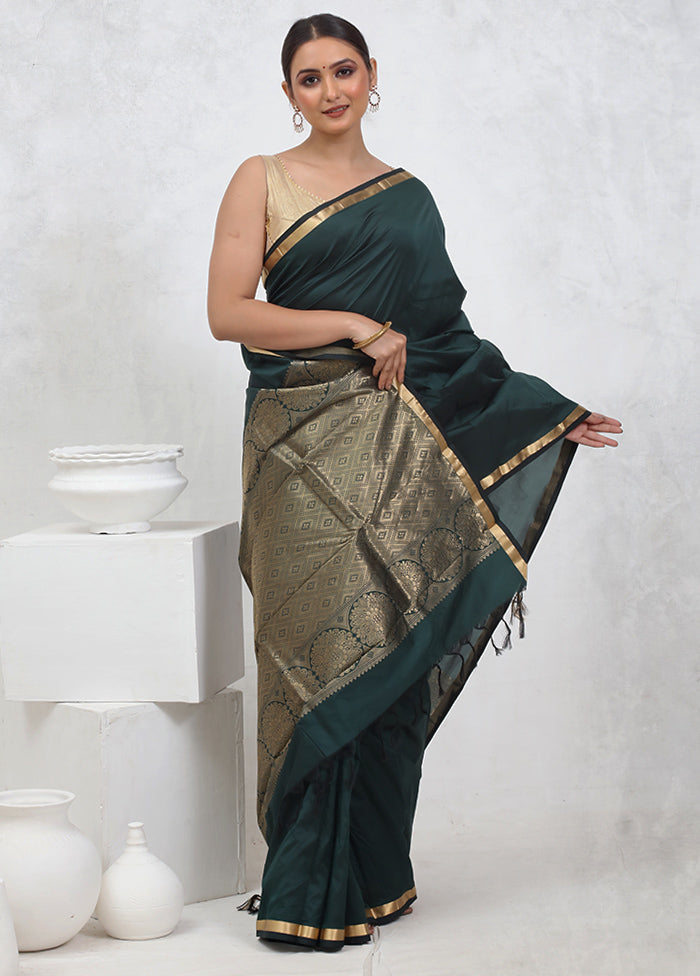 Green Kanjivaram Silk Saree With Blouse Piece - Indian Silk House Agencies