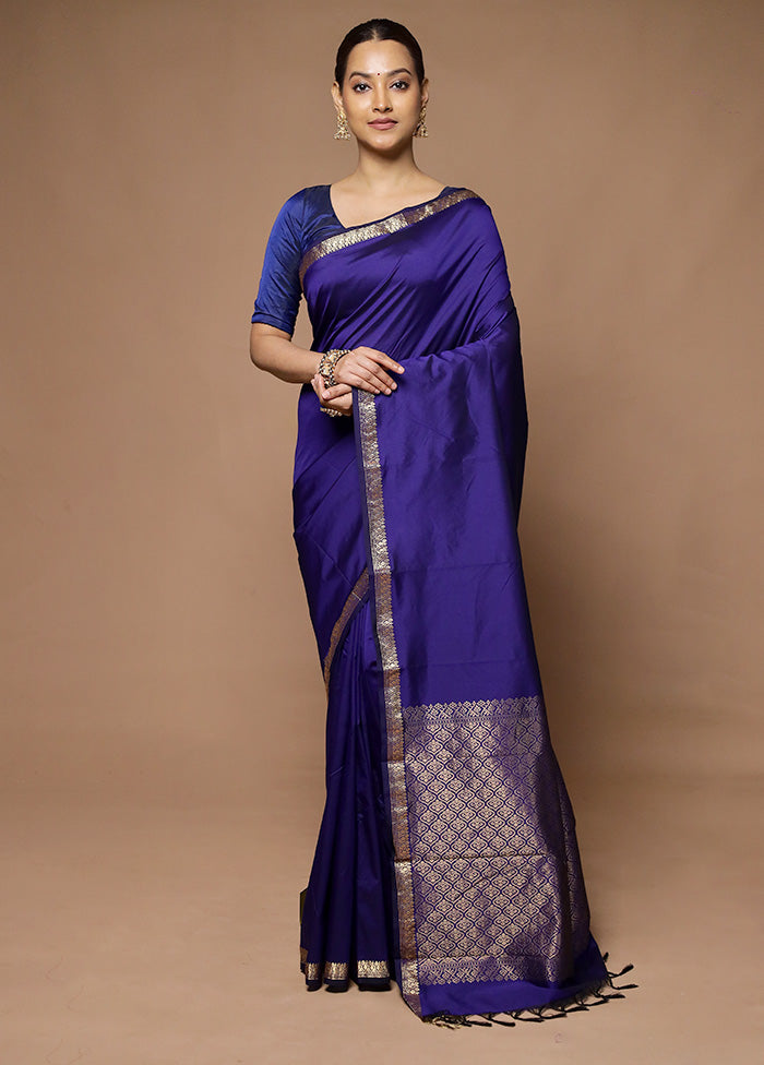 Blue Kanjivaram Silk Saree With Blouse Piece