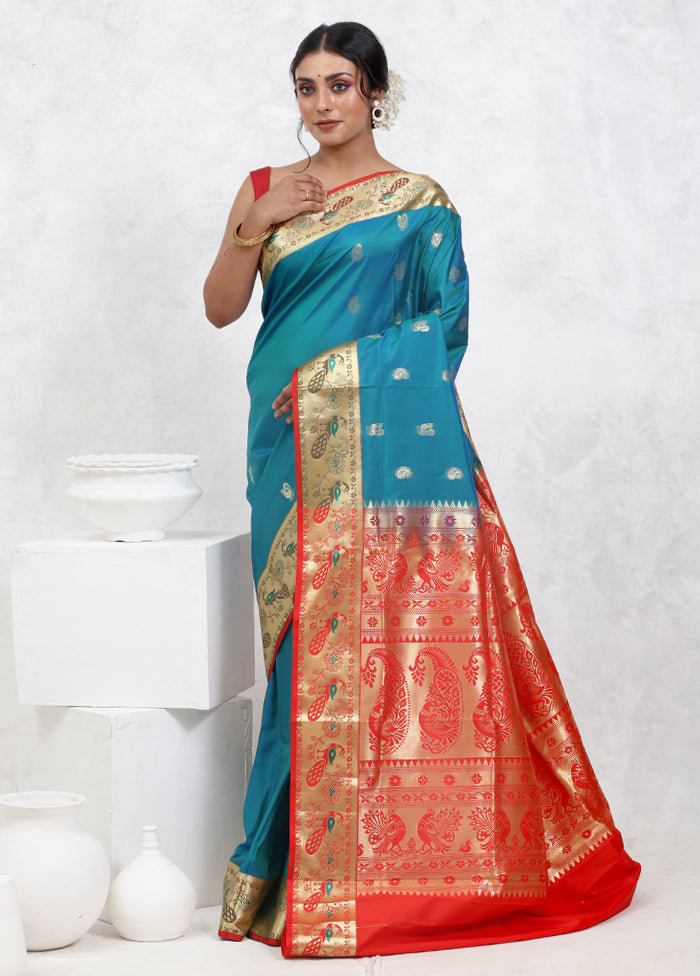 Blue Kanjivaram Silk Saree With Blouse Piece - Indian Silk House Agencies