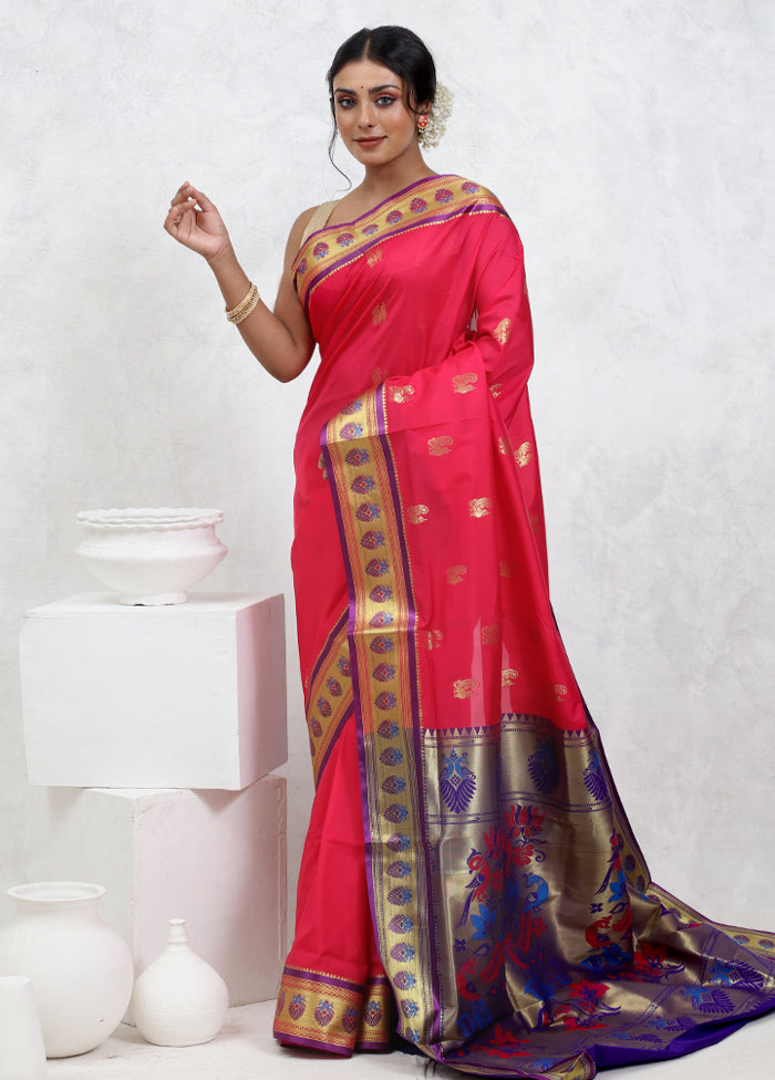 Pink Kanjivaram Silk Saree With Blouse Piece