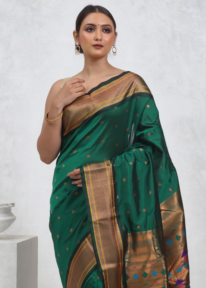 Green Kanjivaram Silk Saree With Blouse Piece