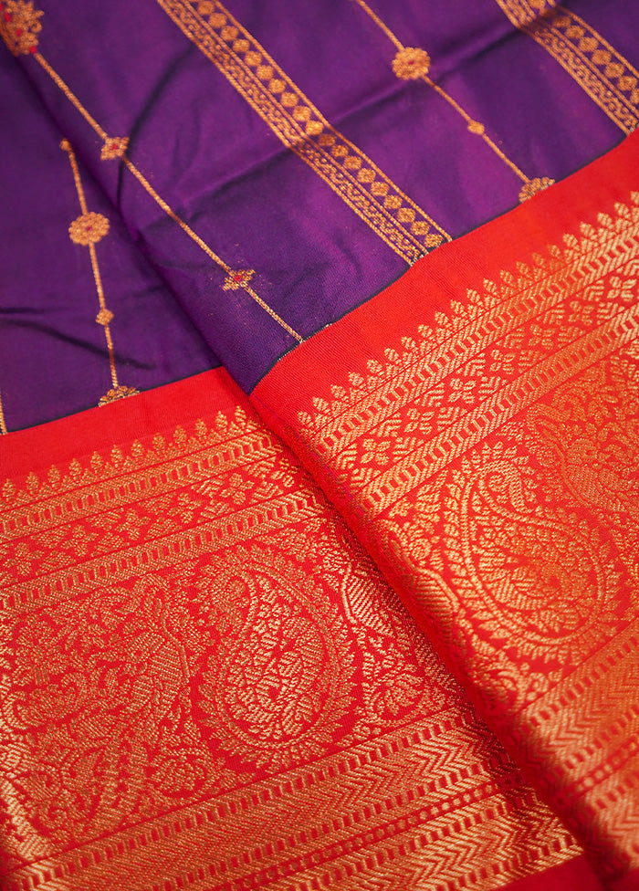 Purple Kanjivaram Silk Saree Without Blouse Piece