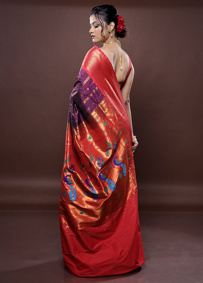Purple Kanjivaram Silk Saree Without Blouse Piece - Indian Silk House Agencies