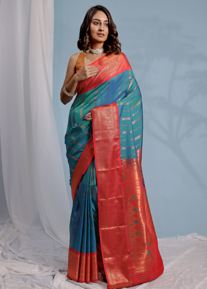 Green Kanjivaram Silk Saree With Blouse Piece - Indian Silk House Agencies