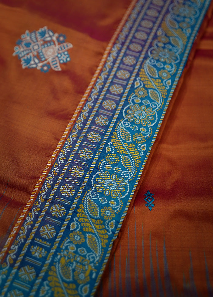 Rust Bomkai Pure Silk Saree With Blouse Piece - Indian Silk House Agencies