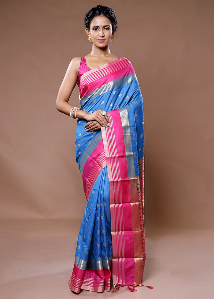 Blue Kanjivaram Silk Saree With Blouse Piece