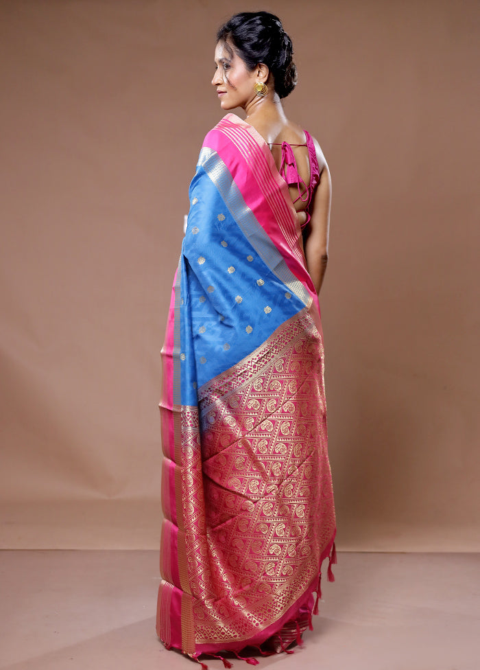 Blue Kanjivaram Silk Saree With Blouse Piece