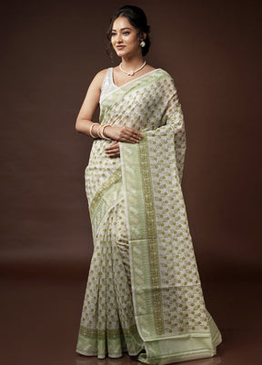 Cream Cotton Saree With Blouse Piece