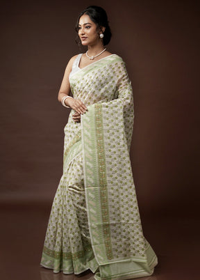 Cream Cotton Saree With Blouse Piece