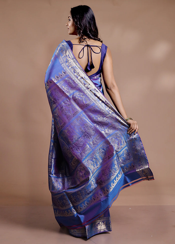 Blue Baluchari Pure Silk Saree With Blouse Piece