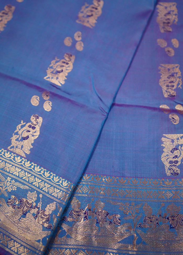 Blue Baluchari Pure Silk Saree Without Blouse Piece