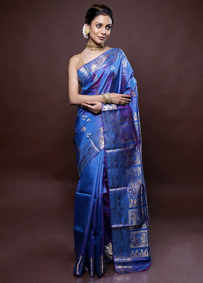 Blue Baluchari Pure Silk Saree Without Blouse Piece - Indian Silk House Agencies