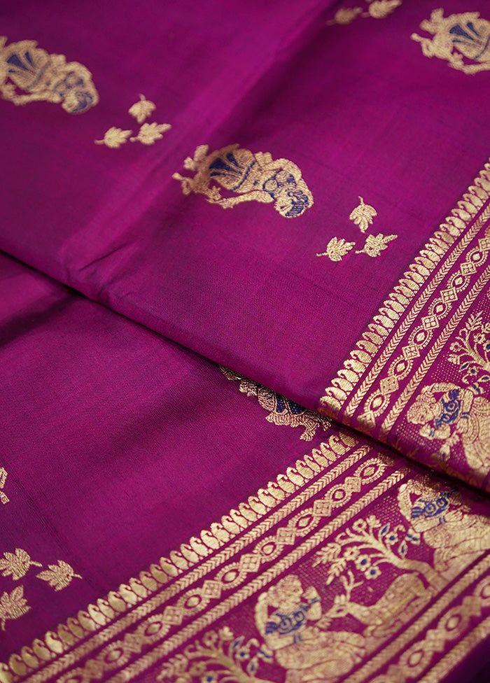 Purple Baluchari Pure Silk Saree Without Blouse Piece - Indian Silk House Agencies