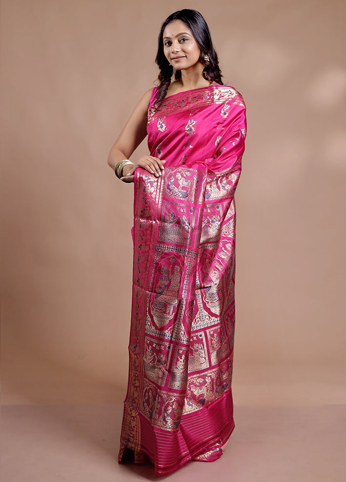 Pink Baluchari Pure Silk Saree With Blouse Piece