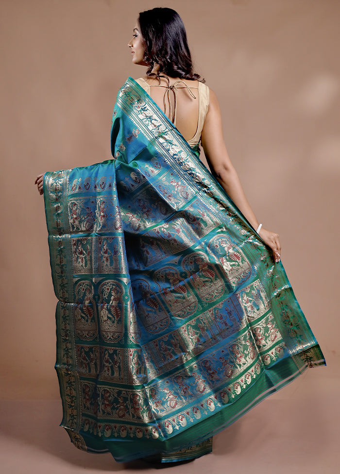 Green Baluchari Pure Silk Saree With Blouse Piece