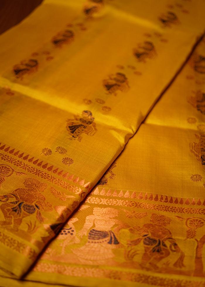 Yellow Baluchari Pure Silk Saree With Blouse Piece - Indian Silk House Agencies