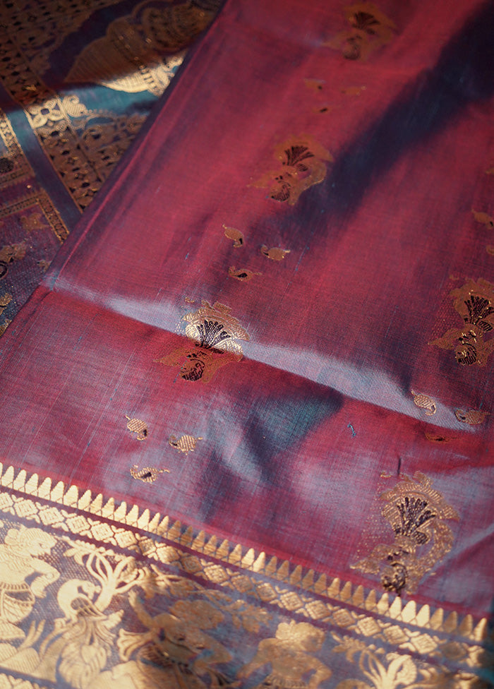Purple Baluchari Pure Silk Saree With Blouse Piece - Indian Silk House Agencies