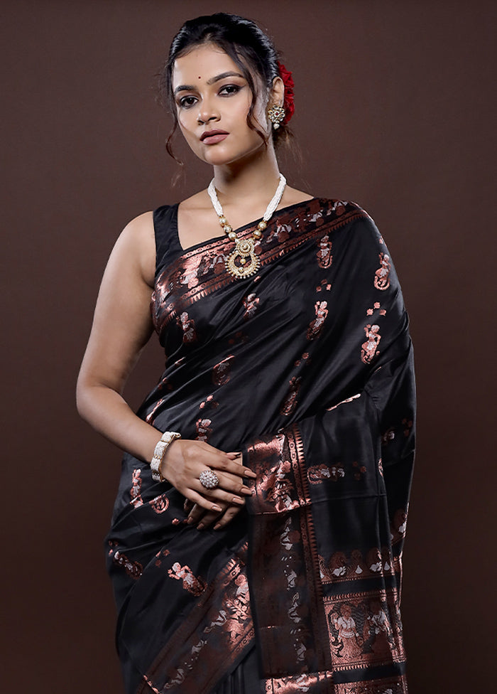 Black Baluchari Pure Silk Saree Without Blouse Piece - Indian Silk House Agencies