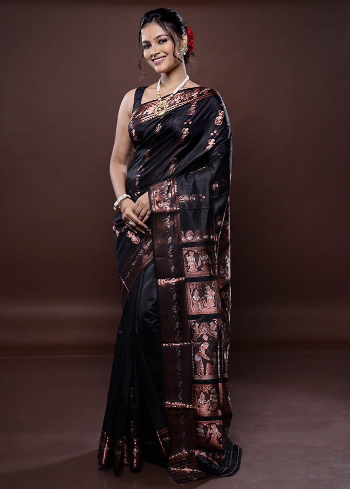 Black Baluchari Pure Silk Saree Without Blouse Piece - Indian Silk House Agencies