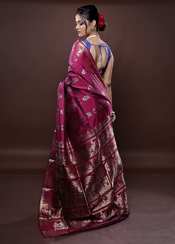 Purple Baluchari Pure Silk Saree Without Blouse Piece - Indian Silk House Agencies
