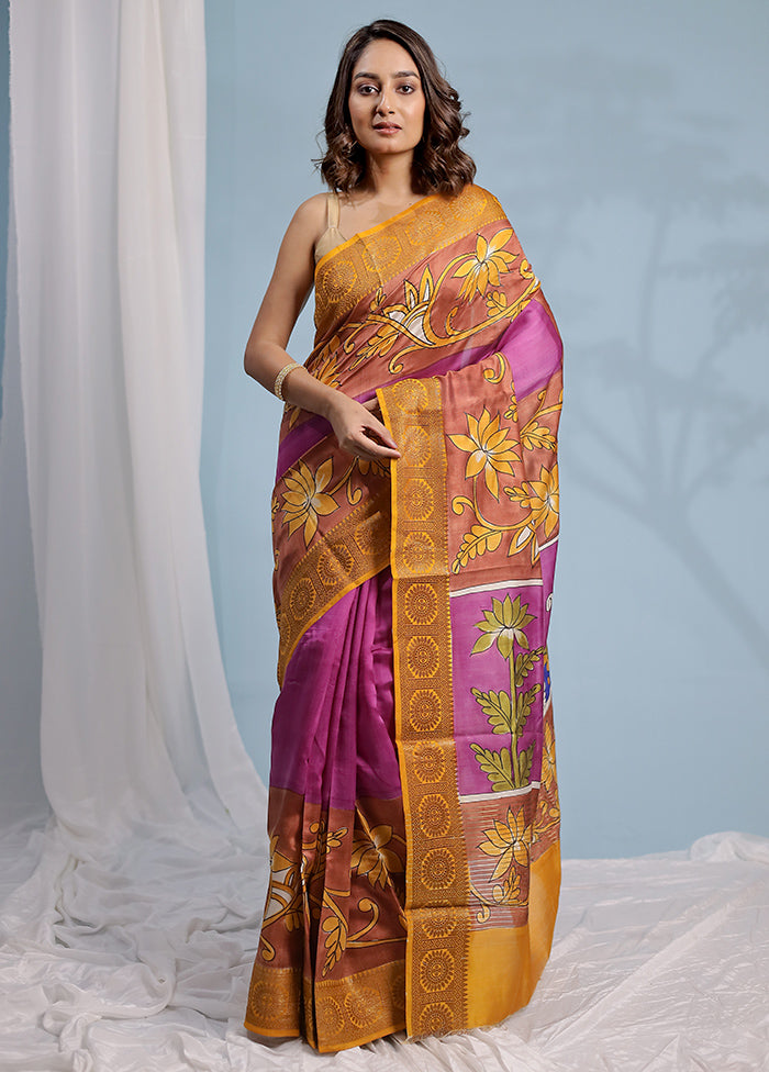 Purple Tussar Silk Saree With Blouse Piece - Indian Silk House Agencies