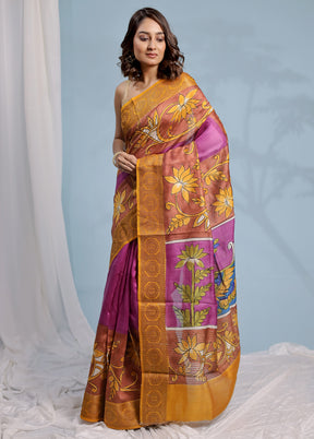 Purple Tussar Silk Saree With Blouse Piece - Indian Silk House Agencies