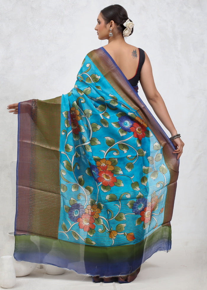 Blue Tussar Silk Saree With Blouse Piece - Indian Silk House Agencies