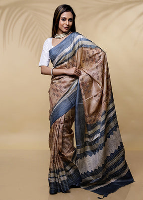 Brown Tussar Silk Saree Without Blouse Piece - Indian Silk House Agencies