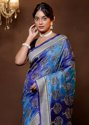 Blue Tussar Silk Saree With Blouse Piece