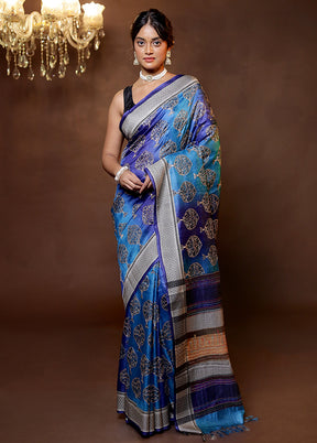 Blue Tussar Silk Saree With Blouse Piece