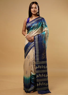 Cream Tussar Silk Saree With Blouse Piece